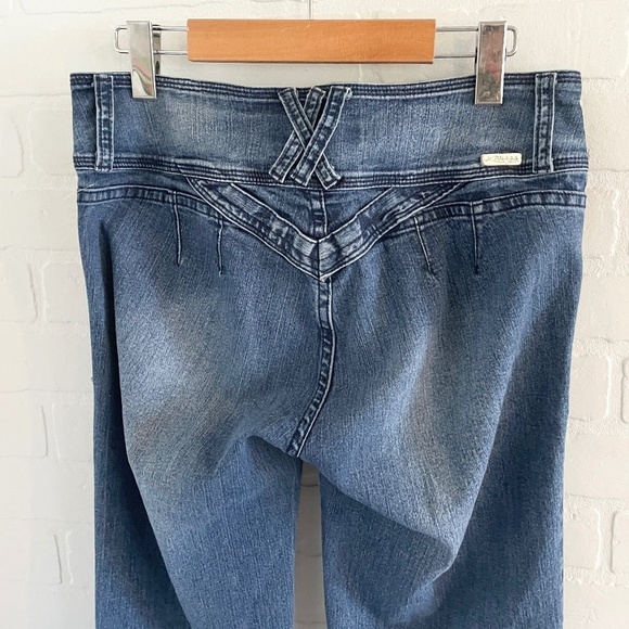 Vintage Y2K Denim Jeans Kansas Mid Rise Dark/Mid Wash Blue Cotton blend Sz 32 - Picture 10 of 14
